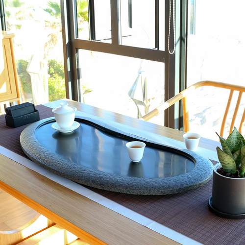 品新F5M61541品天茶然乌金石茶盘用石头茶台石材茶海黑金石茶盘简