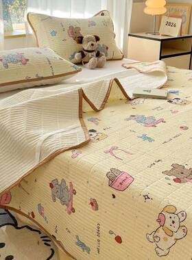 棉床盖单件三全棉榻榻床米专纯用绗缝三层加RKL厚床单罩件套四季