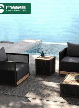 户外沙庭花园休闲阳32526台防雨室防实晒木藤编椅柚木客厅发风院