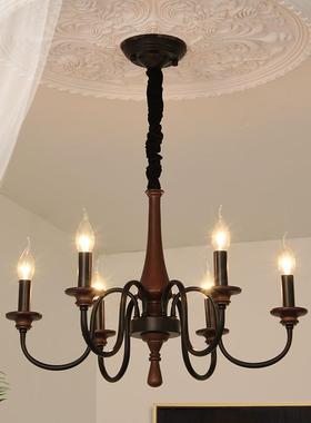 美式木复古胡桃客厅灯法式中色古风卧室餐厅69561吊灯民实宿木蜡