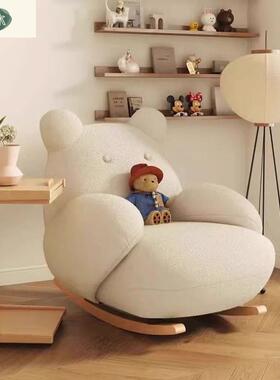 网客厅躺椅大白熊摇红摇人椅小型ZKU轻奢实木阳台休闲椅懒摇户椅