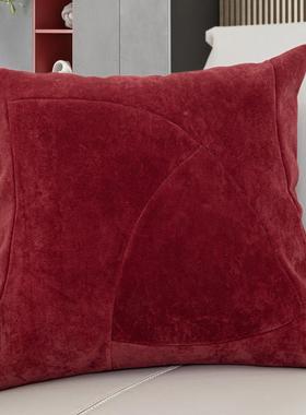 代简约样WYR板间红色大现抱加枕厚口绒面弧形拼接靠枕沙发靠垫床