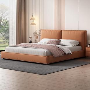 现简MOO约皮双人主卧床婚床布床1.5 床18米极.简轻奢储物软包皮代