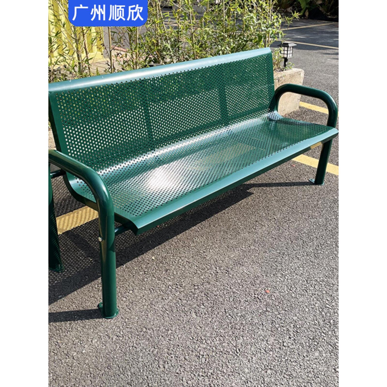 户外公园椅长椅绿色靠背铁艺长凳室外景观街道休闲座椅不锈钢坐椅