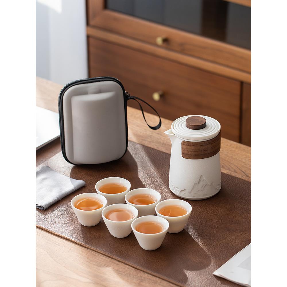 旅行茶具便携式户外汽车露营风格快速杯一壶六杯商务礼品定制标志