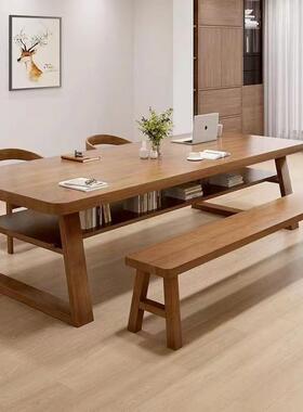 双实木人大长书桌客脑厅双学习层桌现代简约家用电桌阅读桌工RZP