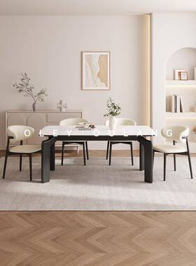 10L法式TAY复A用古纯岩板实木餐桌椅组合家小户型黑色长白方形饭