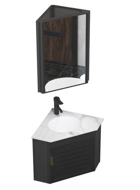 OF9D小户型三盆太空铝浴室柜挂角墙式F7669SS6陶瓷洗盆手洗脸手拐