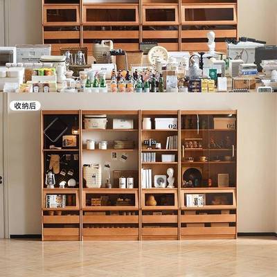 实木樱桃木书柜日式厅小客户窄立柜杂型地志柜储物无品牌/柜落矮