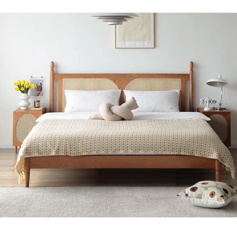 日式古藤编实木双人静TEC音床室.8m红橡木11.5m复藤床民宿卧主卧