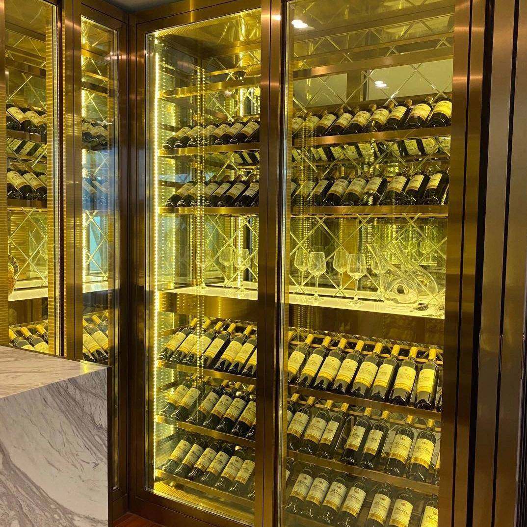 酒窖不锈钢酒转角内档嵌高金属展示庄柜酒恒温红酒柜MJQ玫瑰柜金