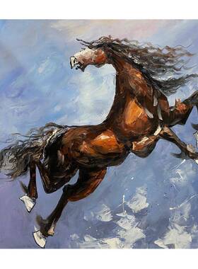 纯手绘油画到成功现代RYW手工装饰画骏马玄关厅挂画马抽象厚重餐