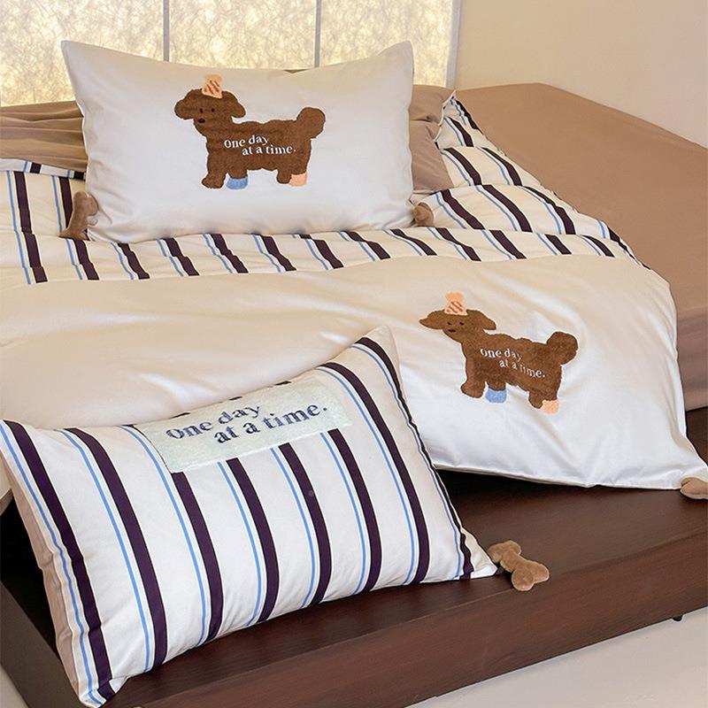 小众ELA设计卡通1用00件S长绒棉刺绣四套全棉纯棉风被套儿童款床