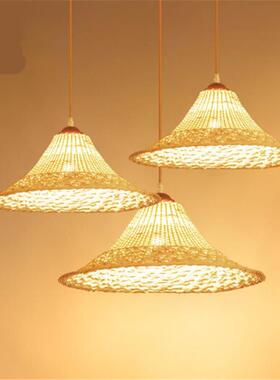 亚逊爆式款现马代中创意个性餐厅吊灯竹编灯具斗笠草帽12554pok餐