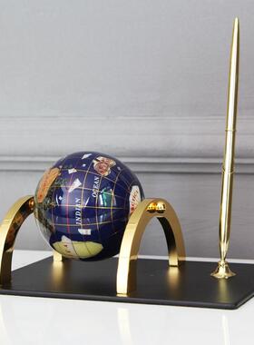 轻奢大理石地球摆件家居摆41845设创仪意美式书厅房办公室客酒柜