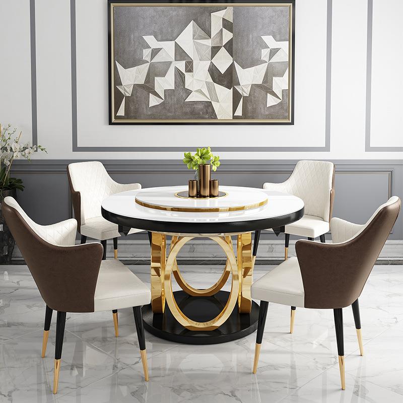 轻VVL简约餐桌奢现代圆椅多功能家具带转盘电磁炉家用餐桌组合桌