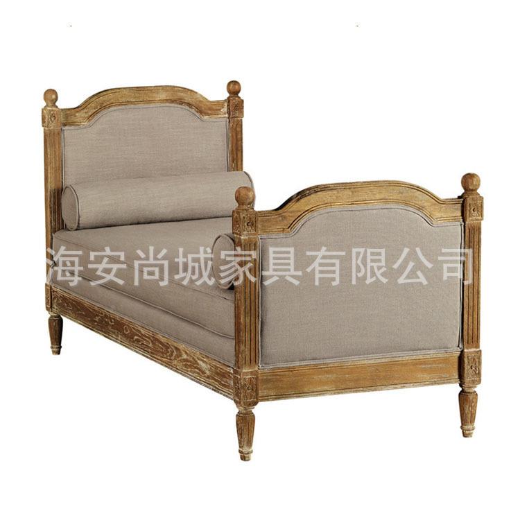 美乡村实式木复古床尾凳法YXY式橡木贵妃榻床发懒人沙床欧式躺椅
