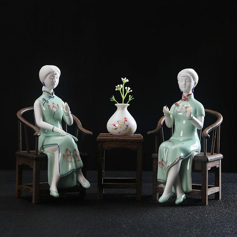 古典陶瓷人物仕女摆件化陶瓷创意工德软装艺饰品玄品关酒JZY柜摆