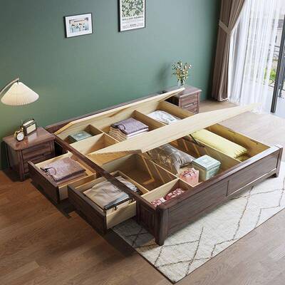 木储胡桃物床12床主床落地1实小床桃木卧ZG-67100骨架胡木榻榻桃