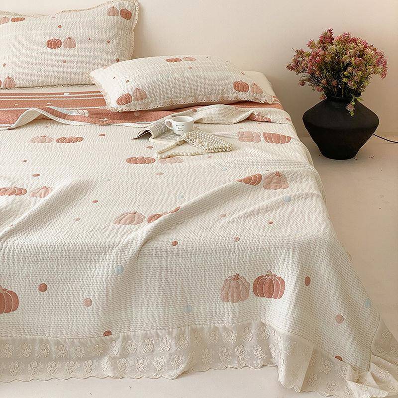 丝花三韩式蕾边纱布床盖件UQS套纯棉色织提花榻榻米加厚床单四季