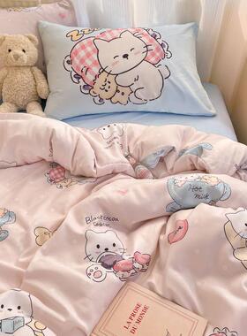 A类母婴级软水洗棉四被件套卡通生宿舍床单三XTN件学套可爱超套床