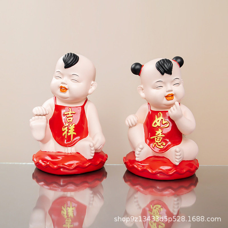 金童玉女喜娃树脂摆件情侣一对结婚红色喜庆婚庆送礼娃娃婚房摆件
