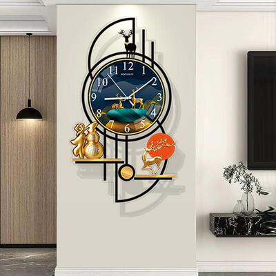 2025新款中式福鹿钟表客厅挂墙家用挂钟饭厅背景墙装饰静音时钟