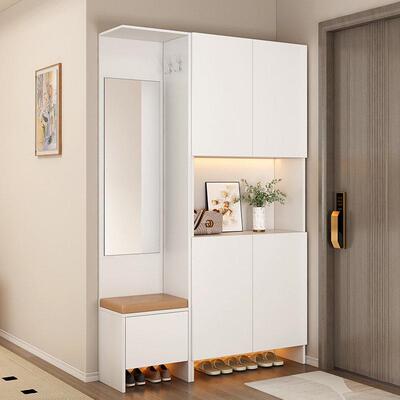 入户鞋柜家用门口玄关隔断大容量储物收纳柜鞋凳一体靠墙实木鞋架
