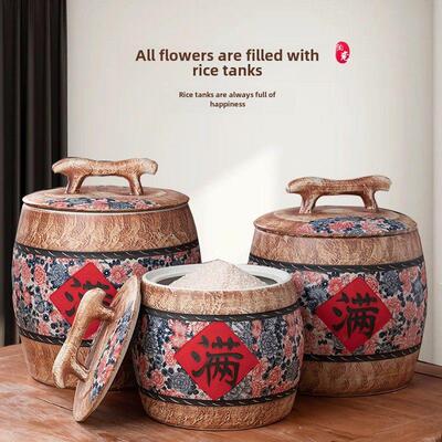 厨房收纳景德镇陶瓷米缸家用米桶面粉杂粮储存罐密封防虫防潮