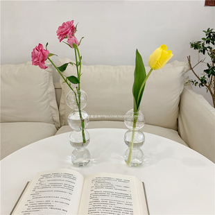 ins风泡泡插画花瓶 水培玻璃花瓶透明球球组合花瓶北欧风装饰摆件