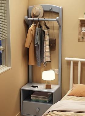 纳实木头柜衣帽架一卧室床床边收架客厅置物架现体代简约储JAI物