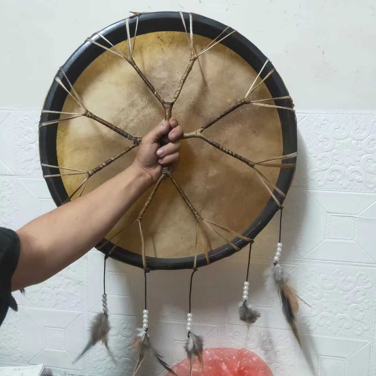 印第安鼓框鼓印尼鼓疗愈冥想兽皮鼓手鼓疗愈鼓手工直播道具