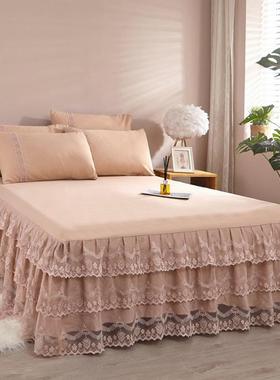 UG3套欧式蕾丝边床裙式床罩件公主风花边薄款保F76MH9967护套1.单