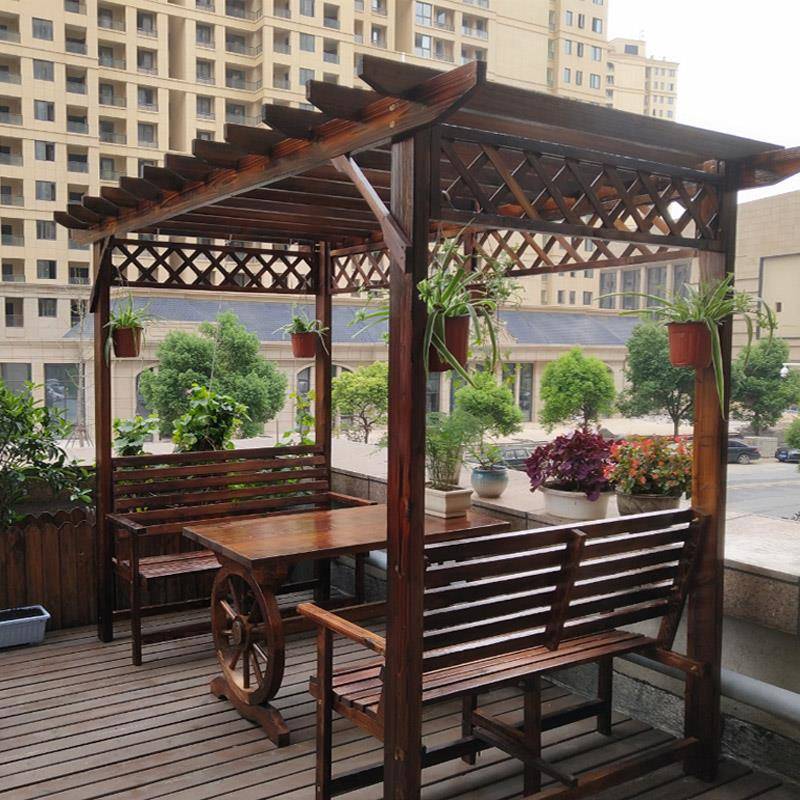 院防腐木碳家屋凉亭葡萄架户外庭桌椅F759MT8S休闲具花园化实木爬