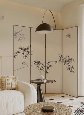 法式RRL中墨竹屏风装断客厅折叠简约卧古室玄隔关沙发背景遮挡家
