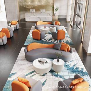 商务接洽谈沙休发酒店待大堂楼QNB处息区公售司大厅会客轻奢弧形