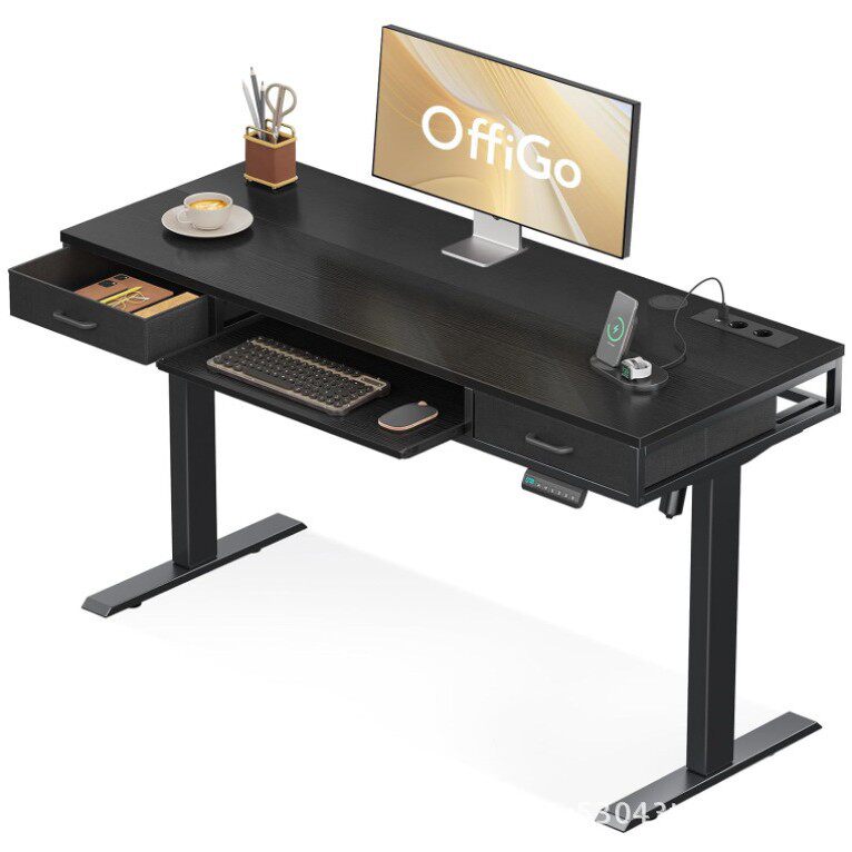 跨境复古办公桌电动升降调节高度办公台多功能带收纳电脑桌