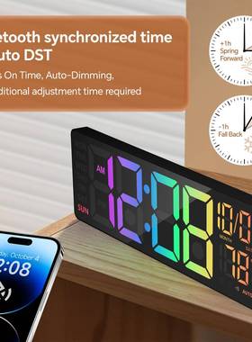 跨境LED幻彩挂RGB变色客挂钟厅显示JHD多功能闹钟大钟尺寸数字挂