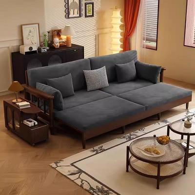 计古风沙发床折叠两用可拆洗棉麻设客小中户型厅实木樱桃木MSMJ:0