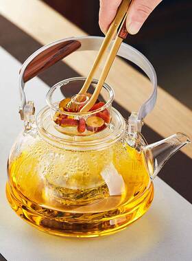 厂OYQ家高硼硅玻泡茶壶耐热煮透体明黑色蒸一内胆提梁壶明火璃烧