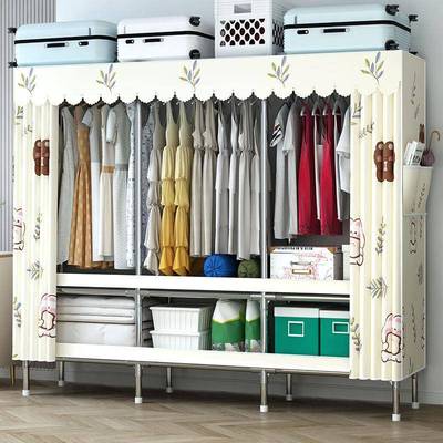 简易衣柜钢结实家管出租房布衣柜用卧室加EKF粗固加全钢架加厚衣