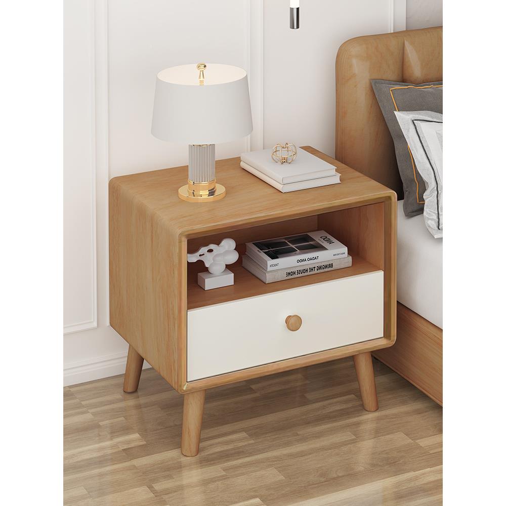 纯实小木PWO床头柜型卧室原木现代简约迷极窄边柜30分公宽网红创