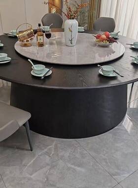 cs酒店电圆餐桌大桌岩动板定制饭桌新中式12人51人20饭QLN店餐厅