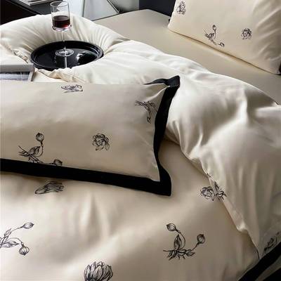 天丝中式水墨图案四件套夏季冰丝凉感裸睡丝滑被套轻奢床品
