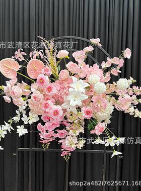 粉色礼仿真装花婚礼地排花布置成品花艺婚庆饰花婚宴假花VUD会路