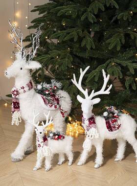 港恒圣商诞鹿节装饰品白色麋诞公仔玩偶家用场橱窗布LEJ置圣树摆