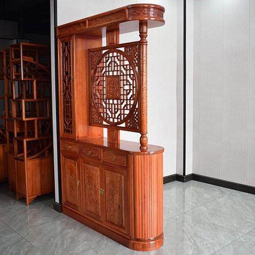中式仿古实ATA木用入户龙家柱玄关柜双面屏门风隔新断客厅遮挡福