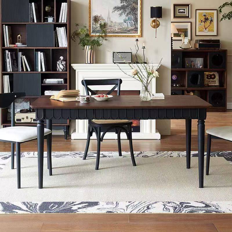 法式复古实木餐桌椅组合小户型轻奢家用长方形中古风饭桌书桌两用