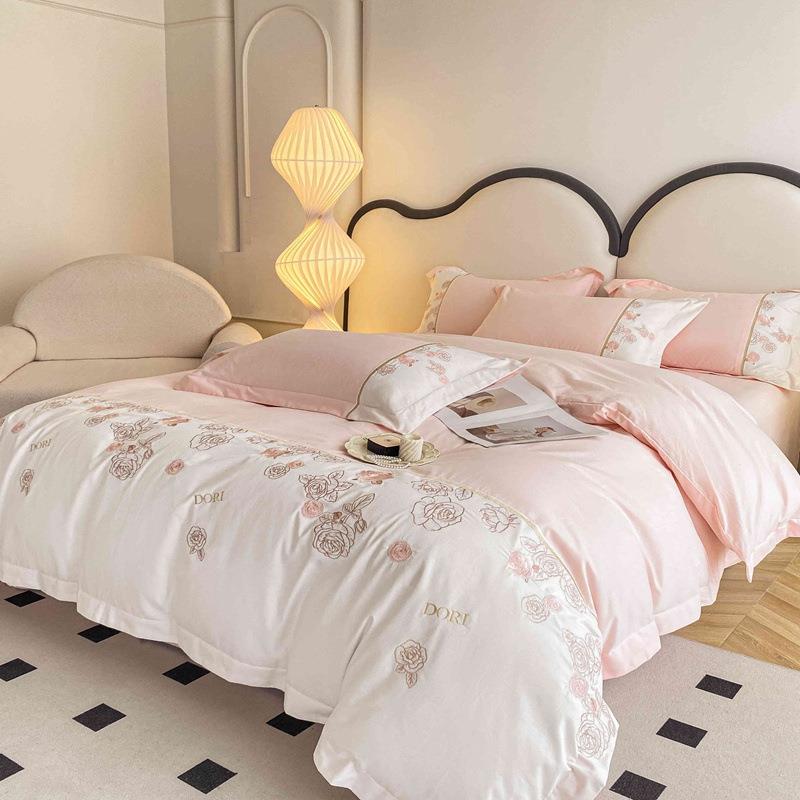 季GIF简约款全棉磨毛四件套纯棉贴绣四件布套加四厚冬磨毛件套高