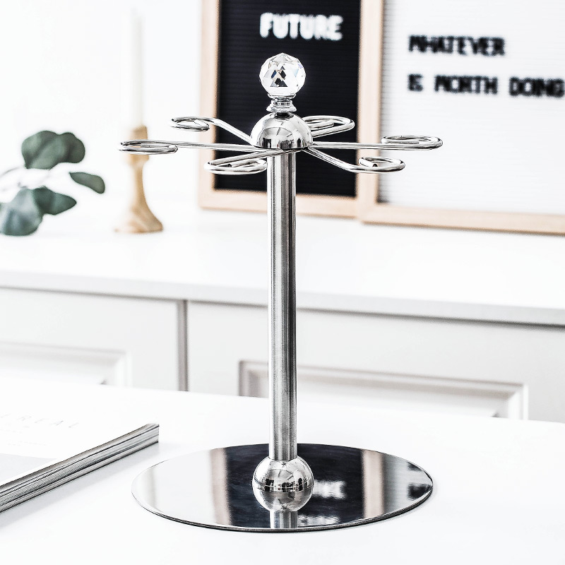 欧式创意简约家用客厅倒挂不锈钢旋转红酒杯悬挂架摆件高脚杯架子